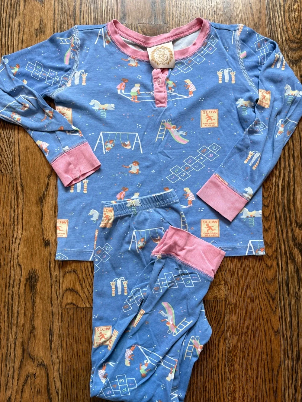 Hanna Andersson Blue & Pink Playground Print Pajama Set